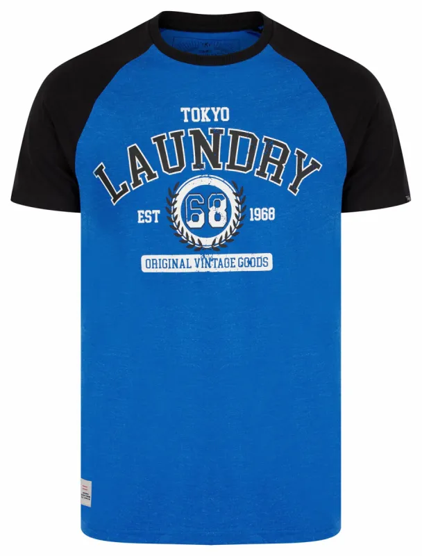 Summit Baseball Style Raglan Sleeve Crew Neck T-Shirt in Mid Blue Marl - Tokyo Laundry sold by Tokyo Laundry