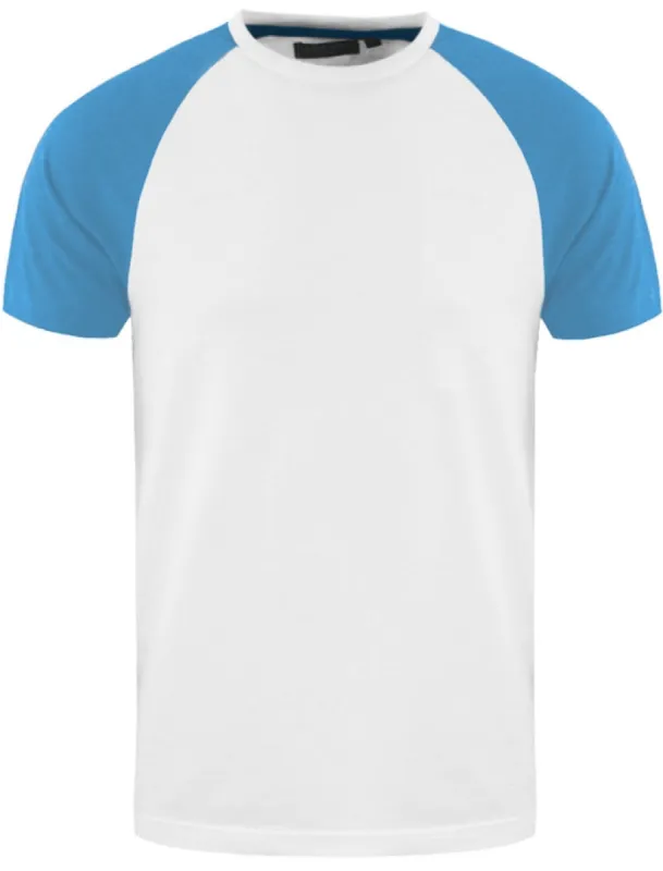 BaptistC Raglan Sleeve Baseball T-Shirt in White / Ocean sold by Tokyo Laundry