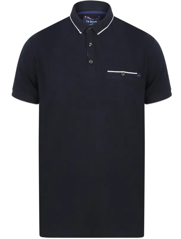 Lanyard Cotton Pique Polo Shirt with Pocket In True Navy - Le Shark sold by Tokyo Laundry