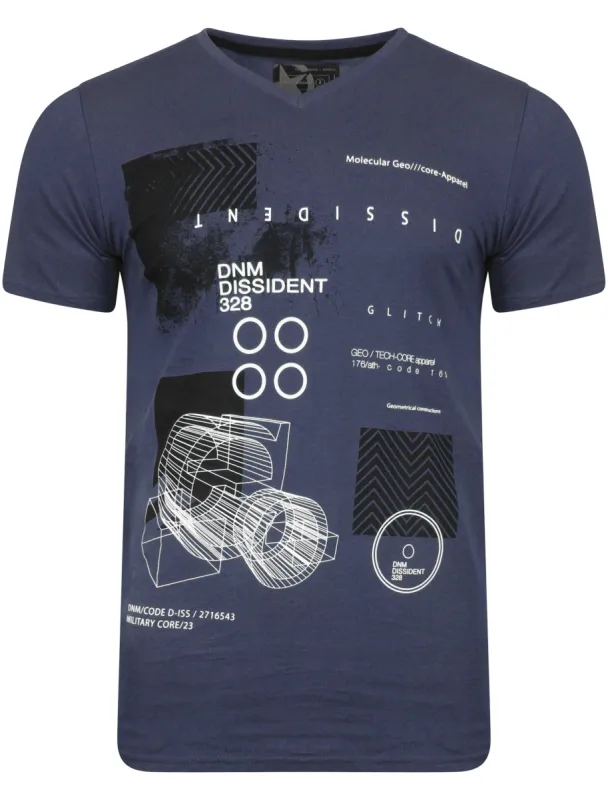 Screemer Motif V Neck T-Shirt in Reflex Blue - Dissident sold by Tokyo Laundry