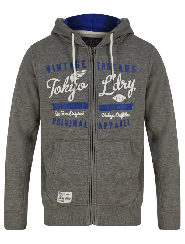Invidia Motif Brushback Fleece Zip Through Hoodie in Mid Grey Marl - Tokyo Laundry sold by Tokyo Laundry