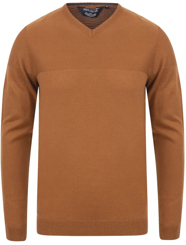 Bolington Basic V Neck Knitted Jumper in Rubber Brown - Kensington Eastside sold by Tokyo Laundry