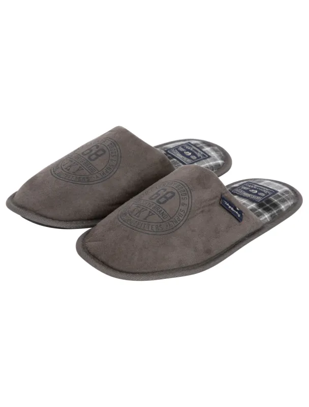 Taylored Fleece Lined Mule Slippers with Checked Lining in Grey - Tokyo Laundry sold by Tokyo Laundry