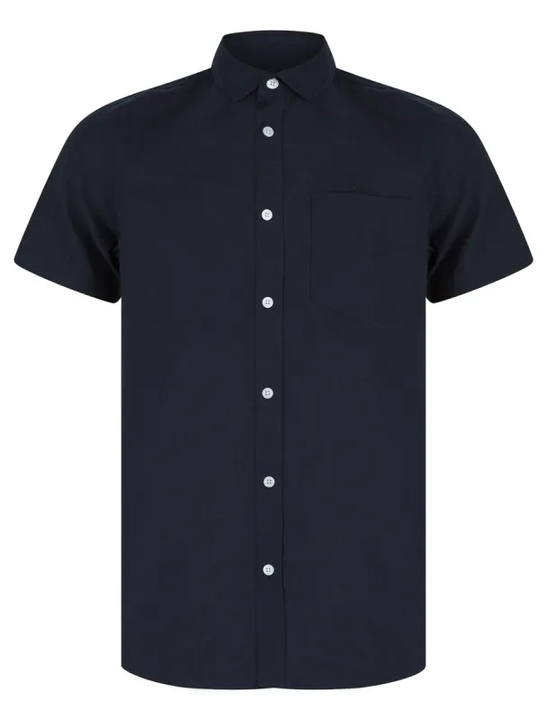 Bertrand Classic Collar Short Sleeve Cotton Linen Shirt in Sky Captain Navy - Tokyo Laundry sold by Tokyo Laundry
