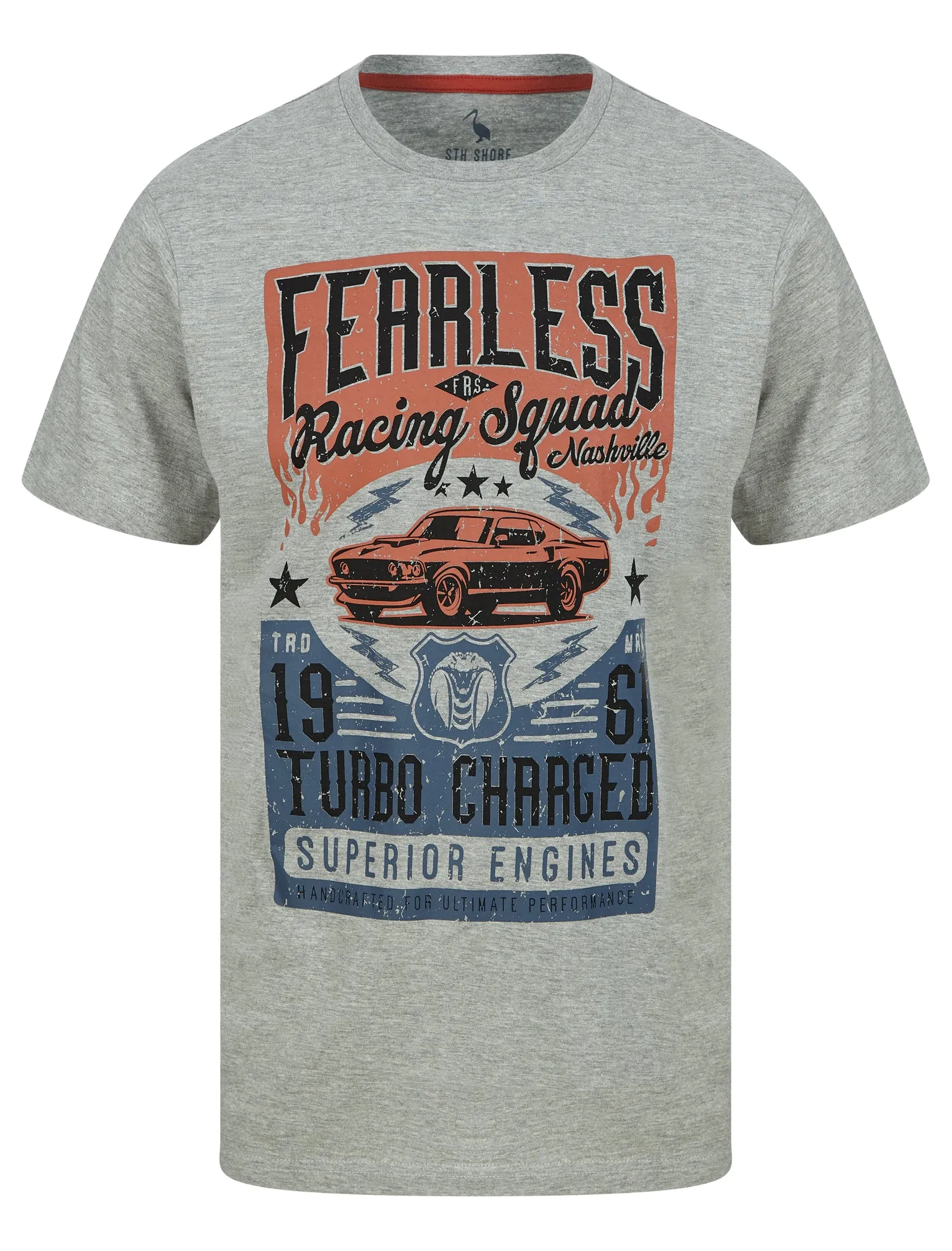 Fearless Motif Cotton Jersey T-Shirt in Light Grey Marl - South Shore sold by Tokyo Laundry