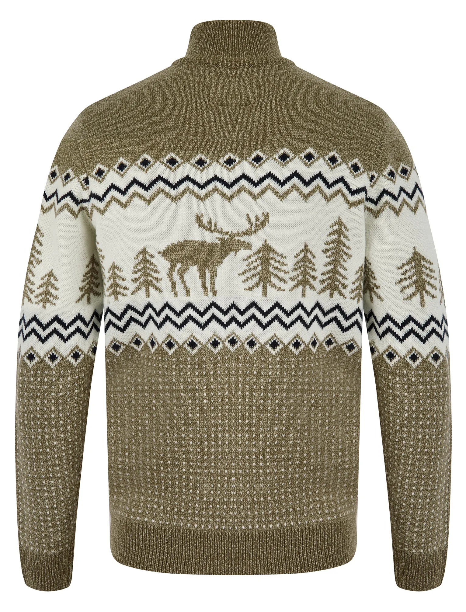 Men's Hindley Nordic Fair Isle Jacquard Knit Christmas Jumper with Quarter Zip Funnel Neck in Truffle Twist - Merry Christmas sold by Tokyo Laundry product image thumbnail 2