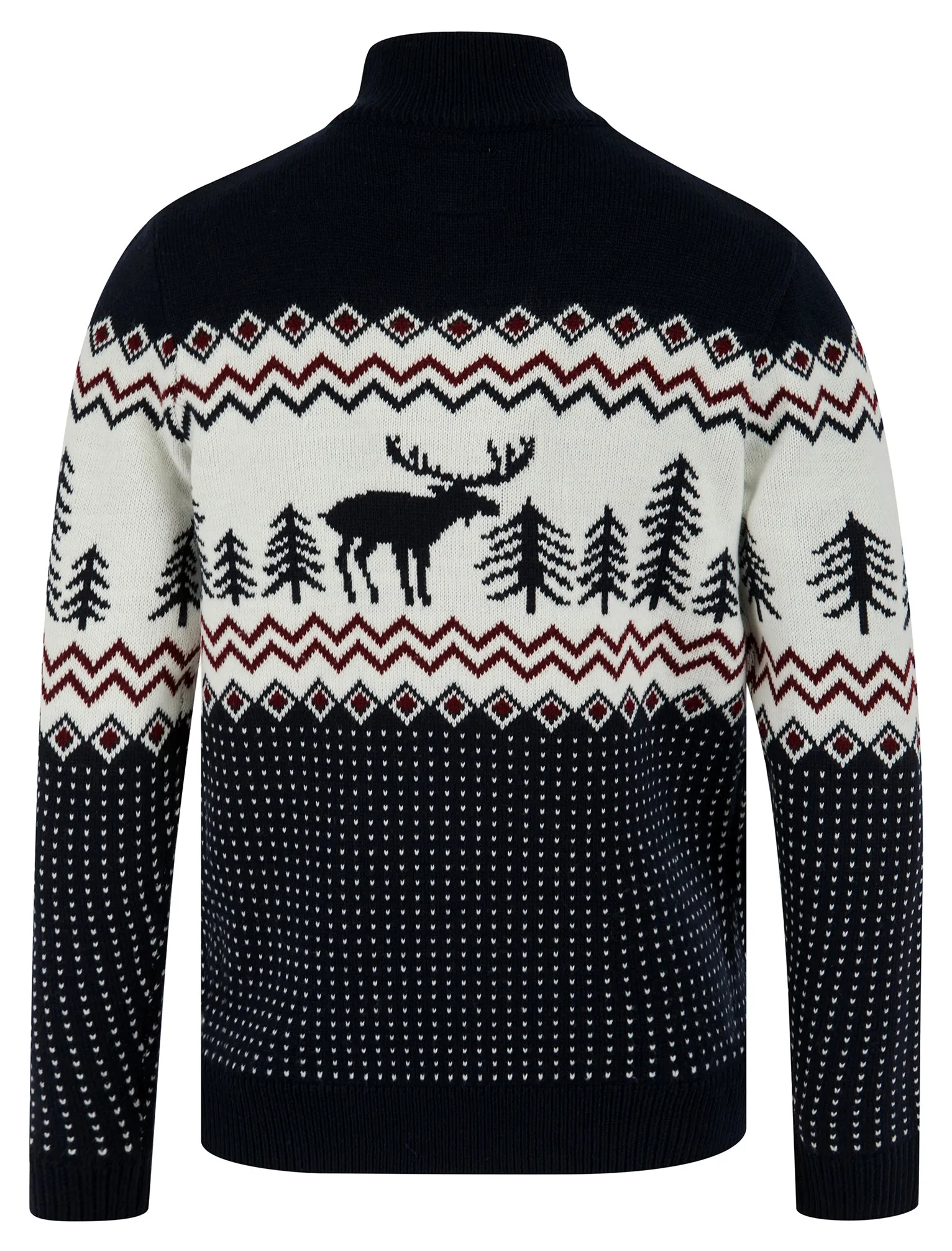 Men's Hindley Nordic Fair Isle Jacquard Knit Christmas Jumper with Quarter Zip Funnel Neck in Ink - Merry Christmas sold by Tokyo Laundry product image thumbnail 2