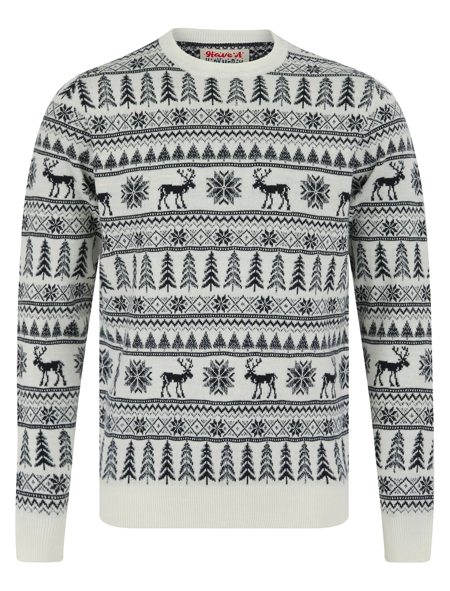 Nilsen Jacquard Nordic Fair isle Christmas Jumper in Winter White - Merry Christmas sold by Tokyo Laundry