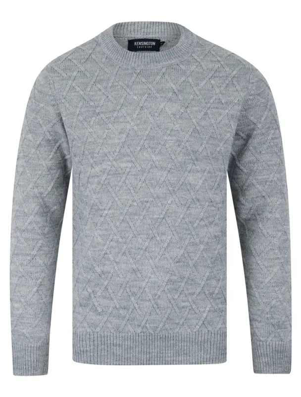 Waddingham Wool Mix Cable Knit Crew Neck Jumper in Light Silver Marl - Kensington Eastside sold by Tokyo Laundry