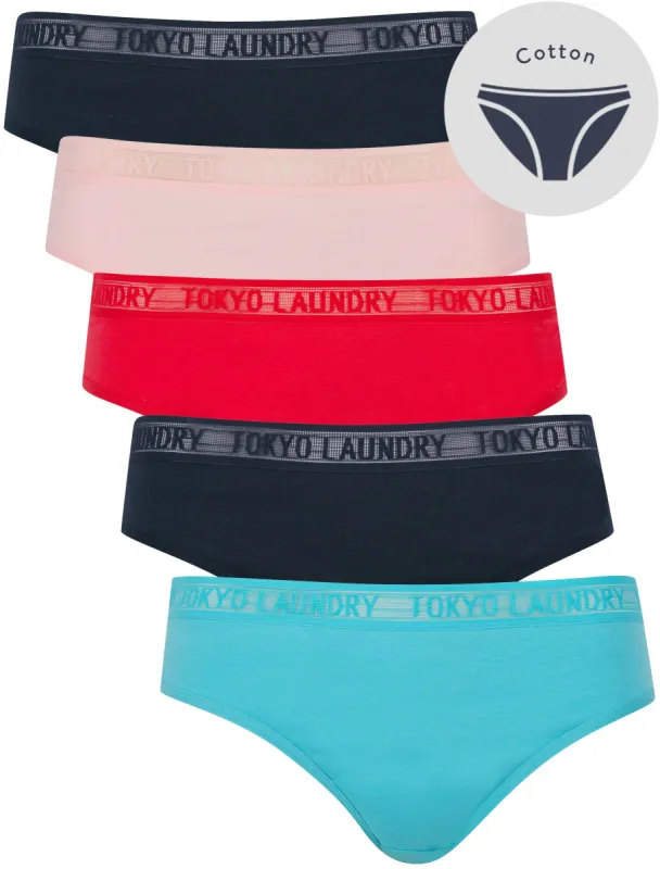 Elvie (5 Pack) Cotton Assorted Briefs with Mesh Waistband in Blue Mist / Navy Blazer / Rose Red / Icy Pink  - Tokyo Laundry sold by Tokyo Laundry