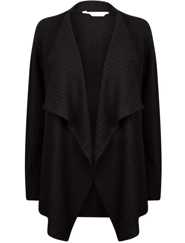 Daisy Waterfall Soft Knitted Cardigan in Black - Amara Reya sold by Tokyo Laundry