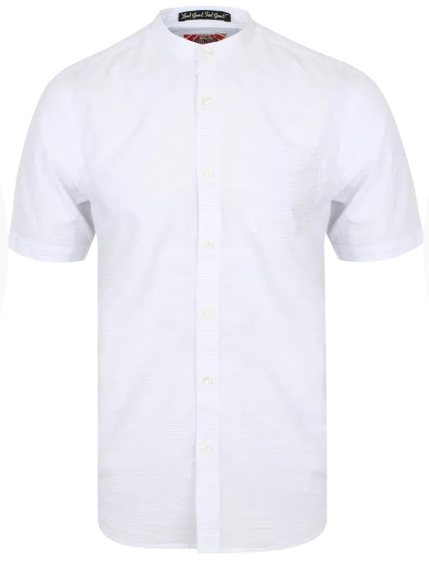 Scandi Grandad Collar Short Sleeve Striped Shirt In White - Tokyo Laundry sold by Tokyo Laundry