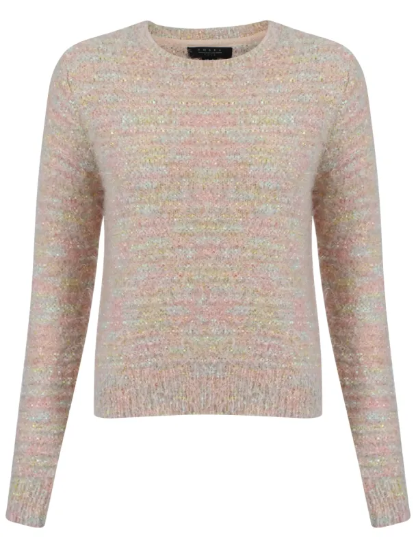 Womens Amara Reya Sweet Pea Crew Neck Jumper in Scallop Shell and Multicolour Twist sold by Tokyo Laundry
