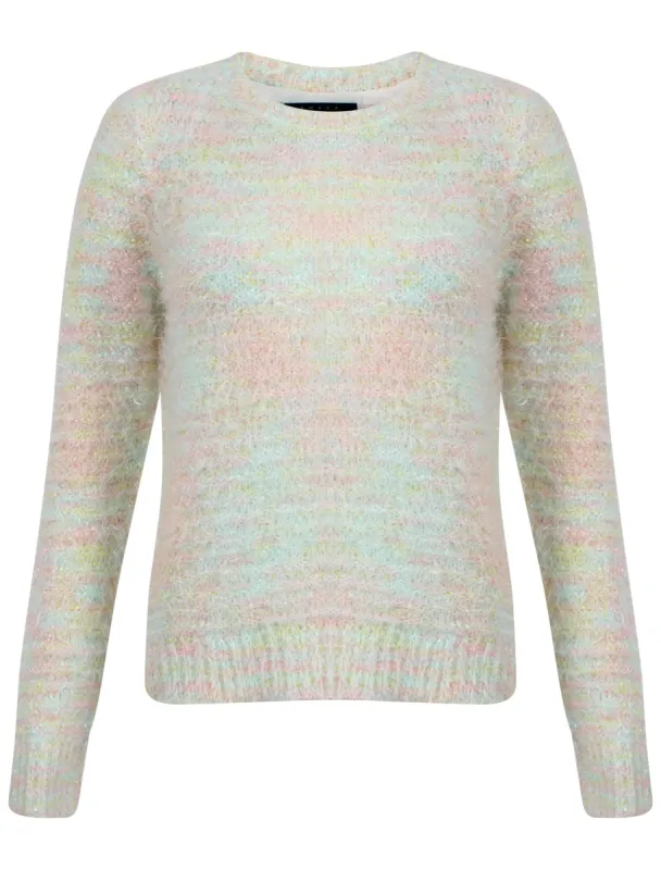 Womens Amara Reya Sweet Pea Crew Neck Jumper in Ivory and Multicolour Twist sold by Tokyo Laundry