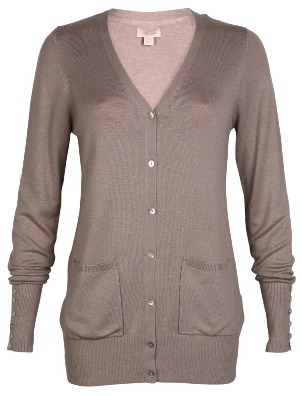 Plum Tree Ambrosa fine knitted cardigan in Dark Sand sold by Tokyo Laundry