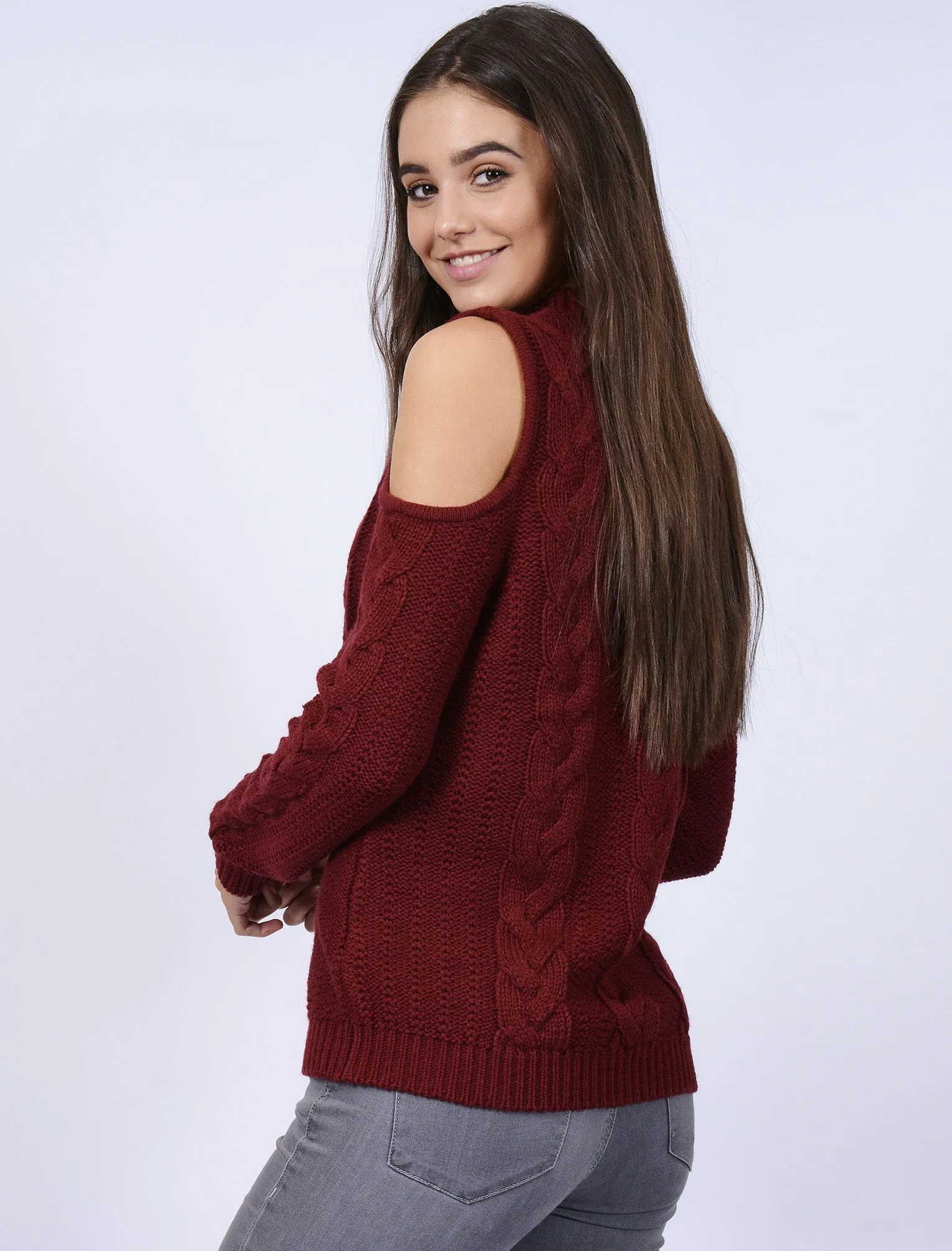 Serenity Turtle Neck Jumper with Cold Shoulder in Dark Ruby - Tokyo Laundry sold by Tokyo Laundry product image thumbnail 3