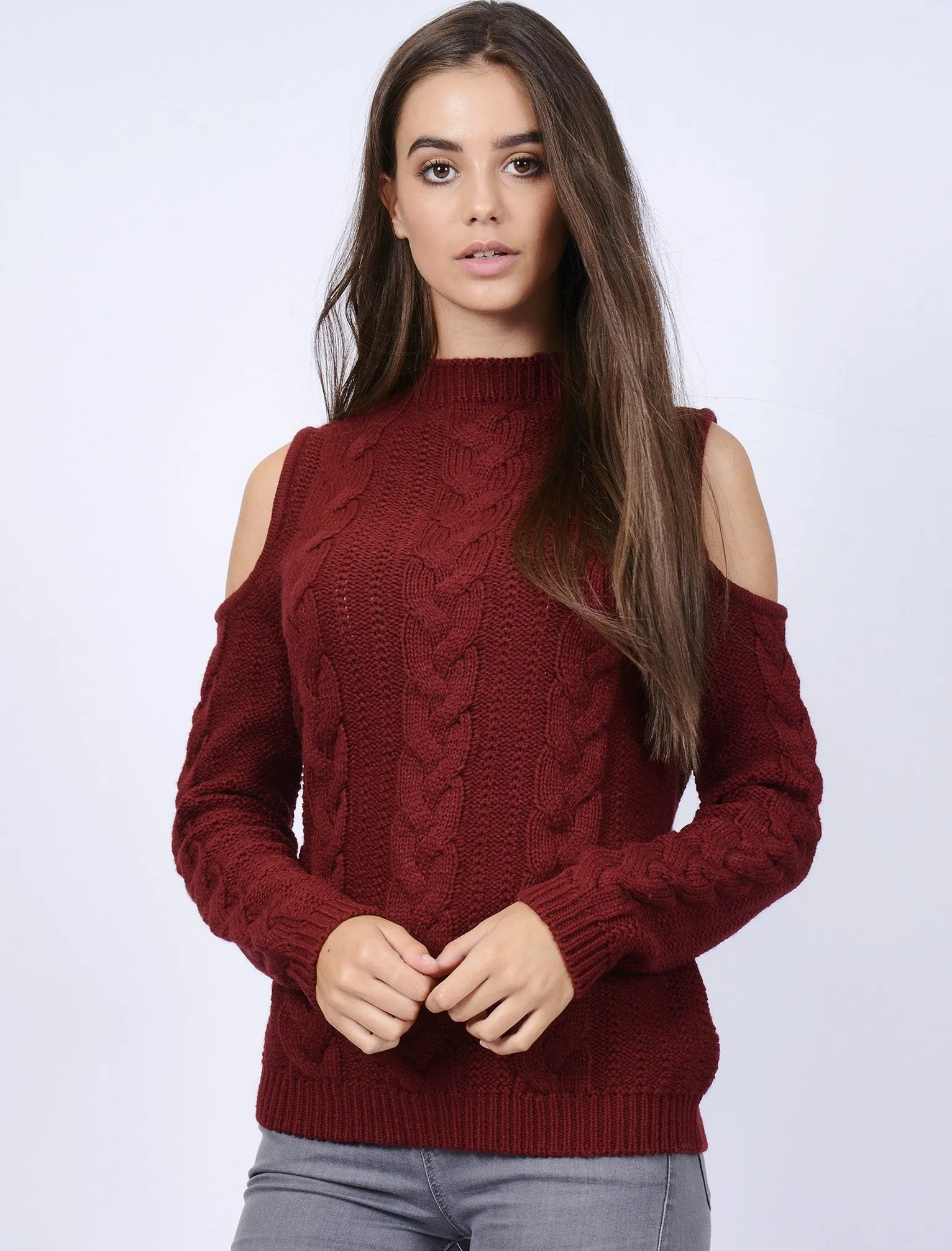 Serenity Turtle Neck Jumper with Cold Shoulder in Dark Ruby - Tokyo Laundry sold by Tokyo Laundry product image thumbnail 2