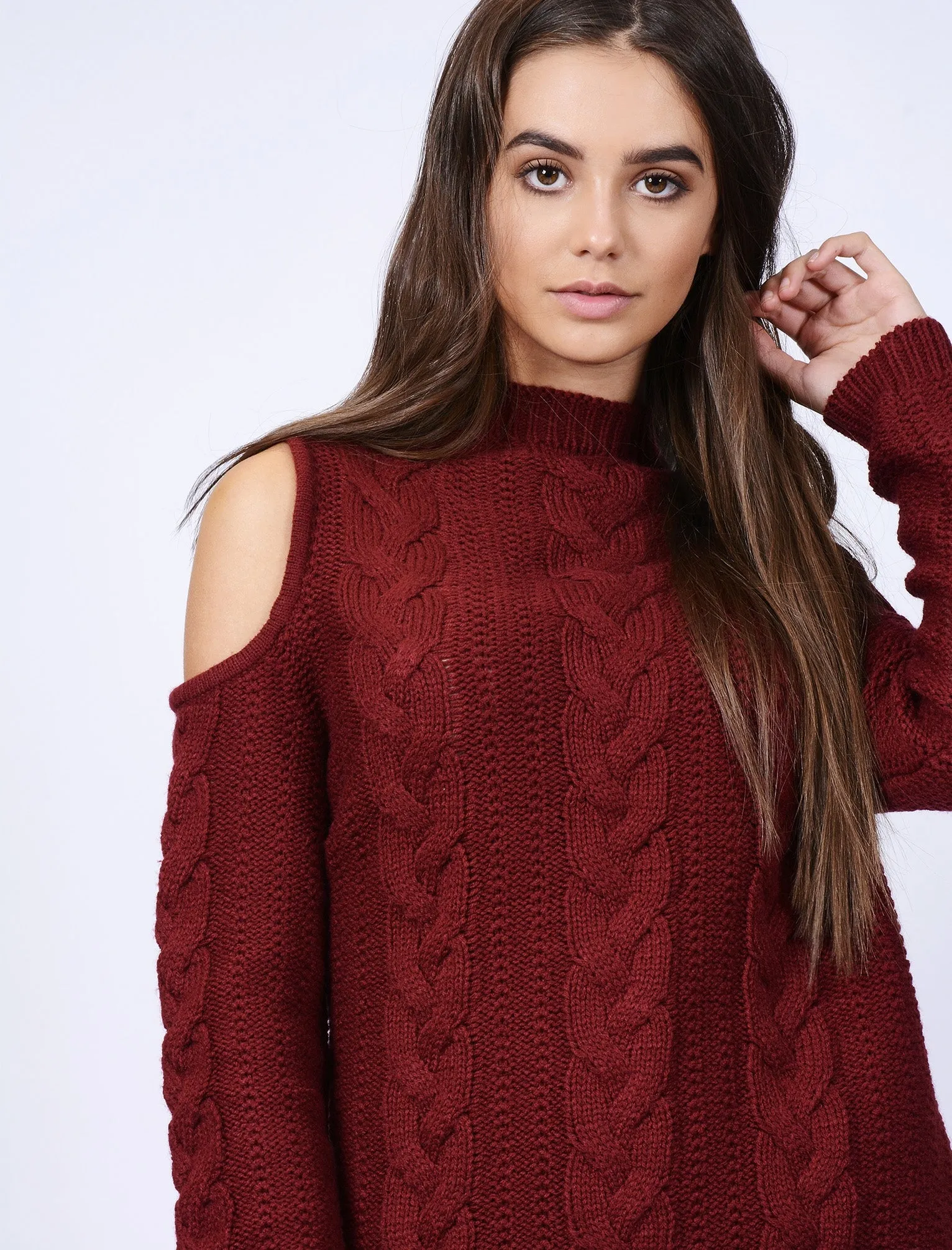 Serenity Turtle Neck Jumper with Cold Shoulder in Dark Ruby - Tokyo Laundry sold by Tokyo Laundry product image thumbnail 4