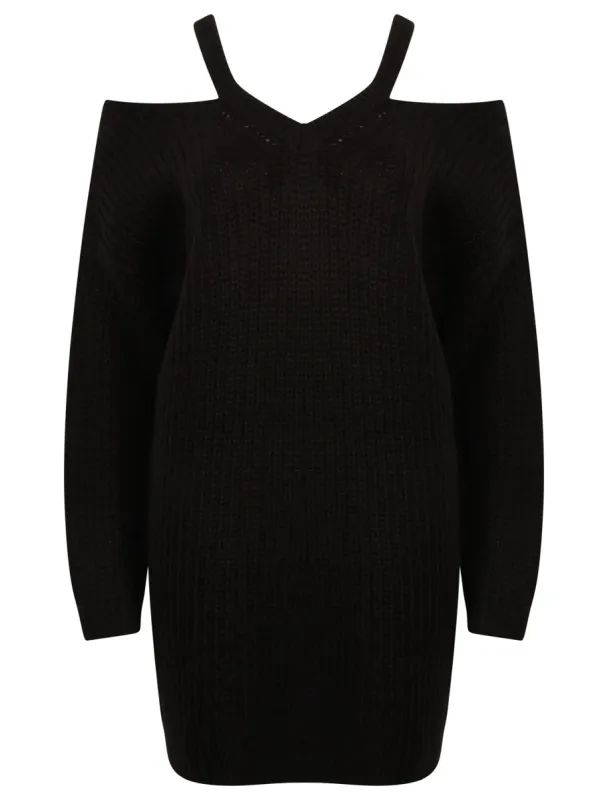 Broad Church Split Shoulder Longline Knitted Jumper in Black - Tokyo Laundry made by Tokyo Laundry