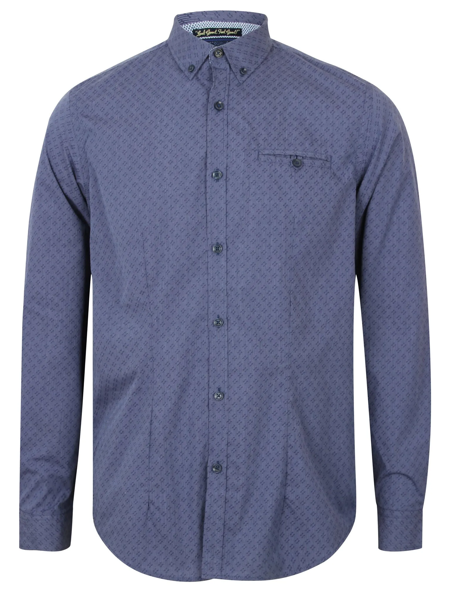 Hollington Long Sleeve Cotton Shirt with Geo Print in Mid Blue - Tokyo Laundry sold by Tokyo Laundry