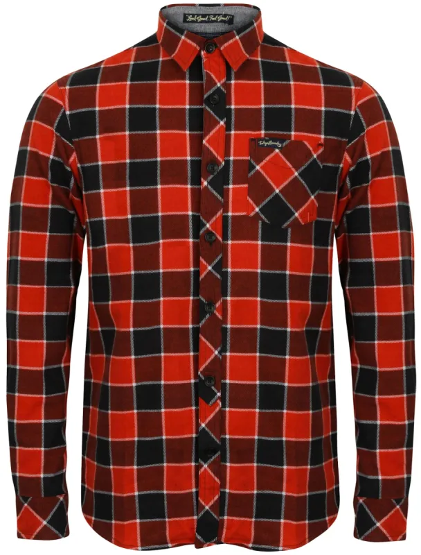 Cadillo Checked Long Sleeve Flannel Shirt in Merlot - Tokyo Laundry made by Tokyo Laundry