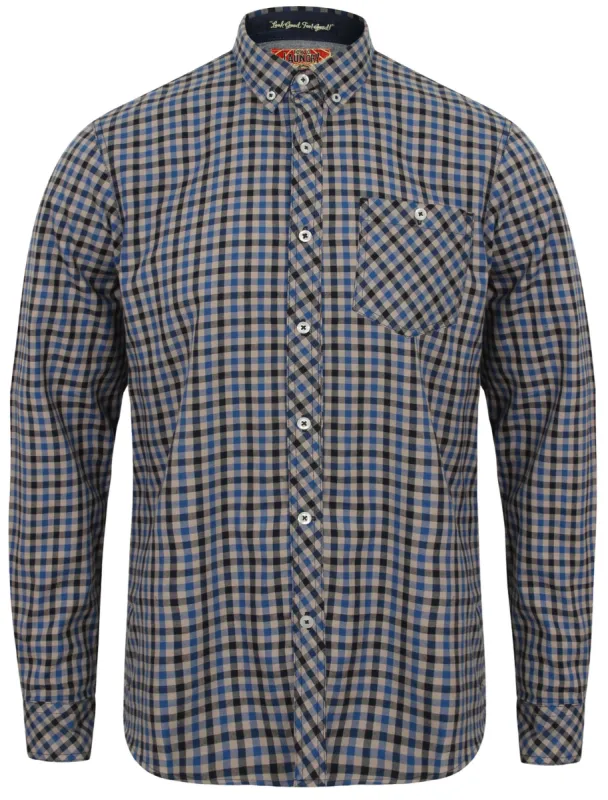 Montpellier Checked Long Sleeve Cotton Shirt in Monaco Blue - Tokyo Laundry sold by Tokyo Laundry