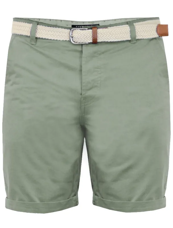 Theo Basic Chino Shorts with Woven Belt in Mint sold by Tokyo Laundry
