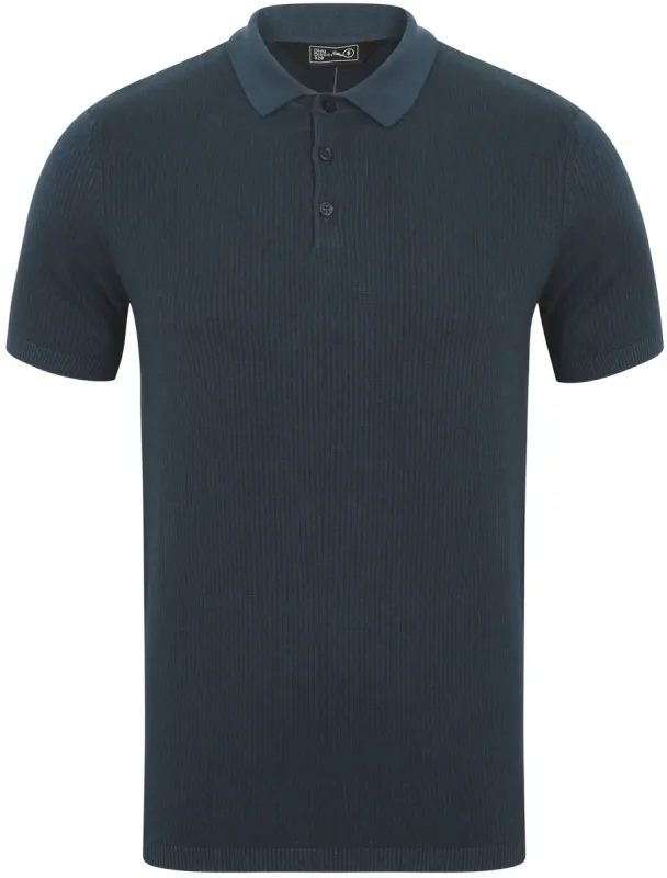 Dangerfield Plaited Knitted Polo Shirt in Reflex Blue - Dissident sold by Tokyo Laundry