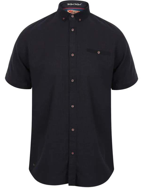 Sorin Dot Jacquard Short Sleeve Shirt with Collar in Navy - Tokyo Laundry sold by Tokyo Laundry