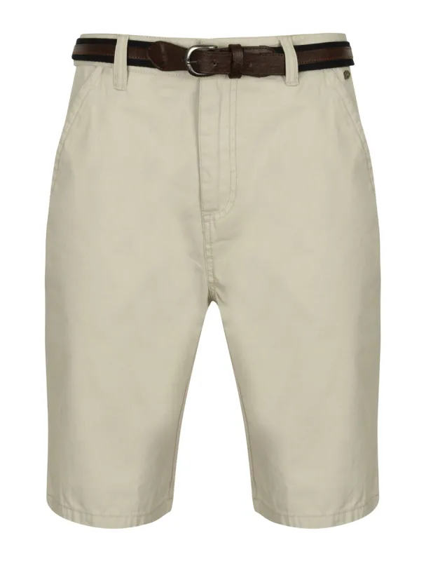 Aragon Cotton Chino Shorts with Belt in Ivory Grey - Tokyo Laundry sold by Tokyo Laundry