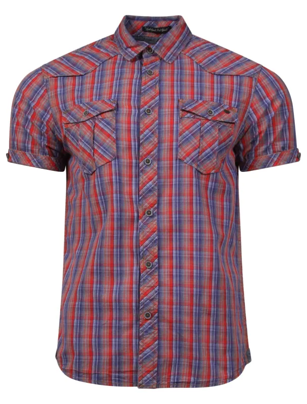 Uxbridge Short Sleeve Checked Shirt in Red / Blue - Tokyo Laundry sold by Tokyo Laundry