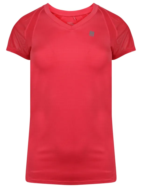 Retton Mesh Panel Stretch Jersey T-Shirt in Rouge Red - Tokyo Laundry Active sold by Tokyo Laundry