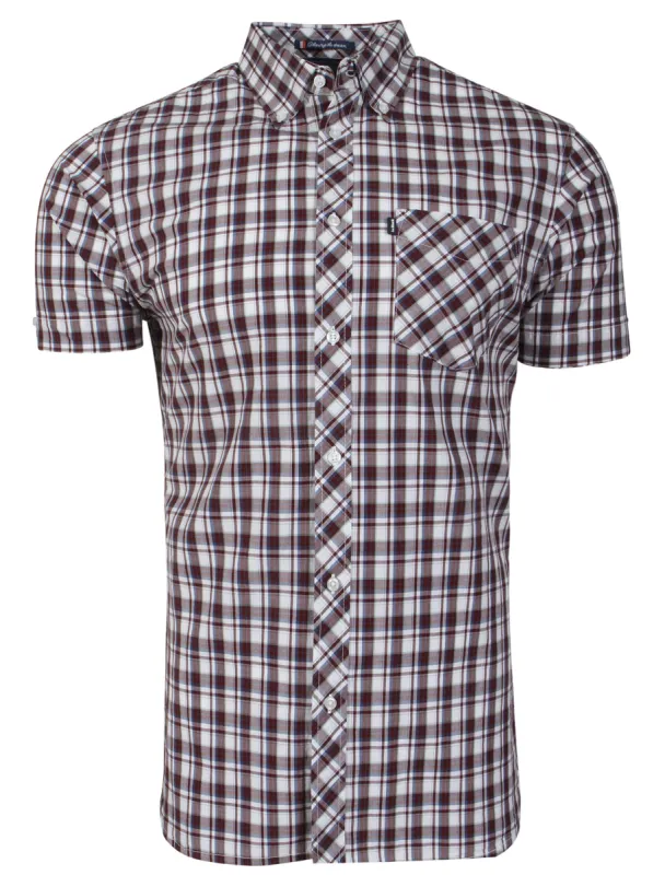 Harland Short Sleeve Checked Shirt in Red Mahogany - Le Shark sold by Tokyo Laundry