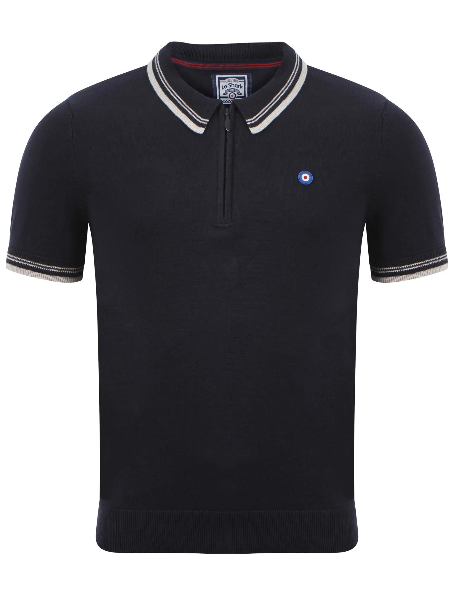 Le Shark Parker navy knitted polo shirt sold by Tokyo Laundry