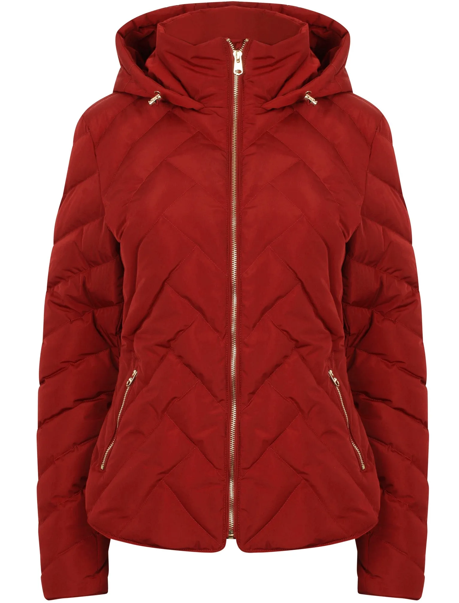 Chateau Zig Zag Quilted Hooded Puffer Jacket in Merlot - Tokyo Laundry sold by Tokyo Laundry