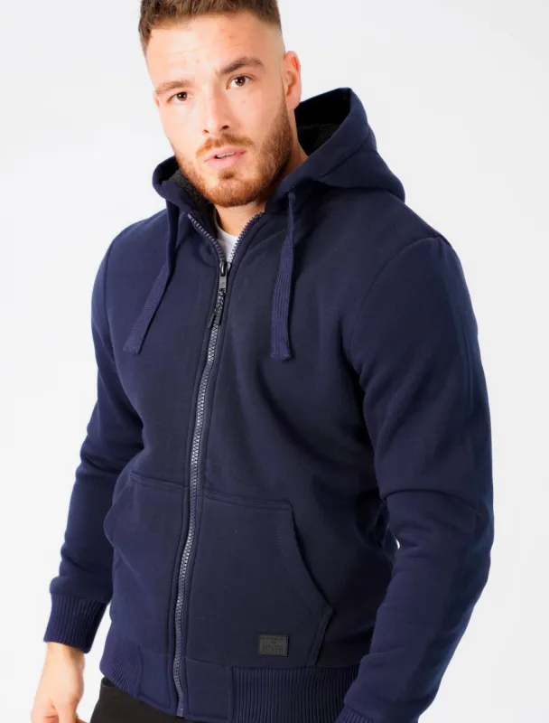Bolo 2 Zip Through Chunky Hoodie With Borg Lining In Midnight Blue - Dissident sold by Tokyo Laundry