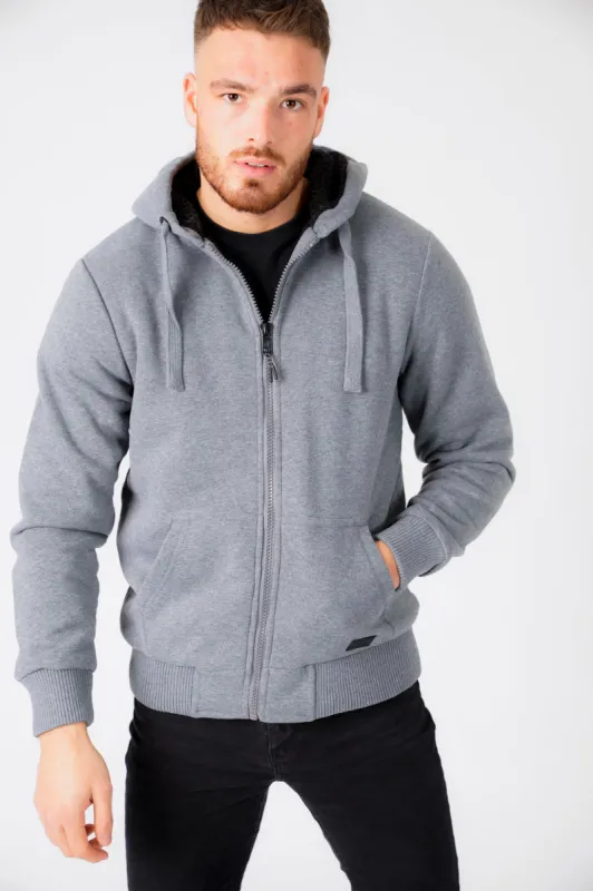 Bolo 2 Zip Through Chunky Hoodie With Borg Lining In Mid Grey Marl - Dissident sold by Tokyo Laundry