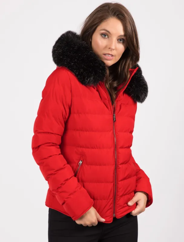 Pepper Quilted Hooded Jacket With Detachable Fur Trim In Crimson - Tokyo Laundry sold by Tokyo Laundry