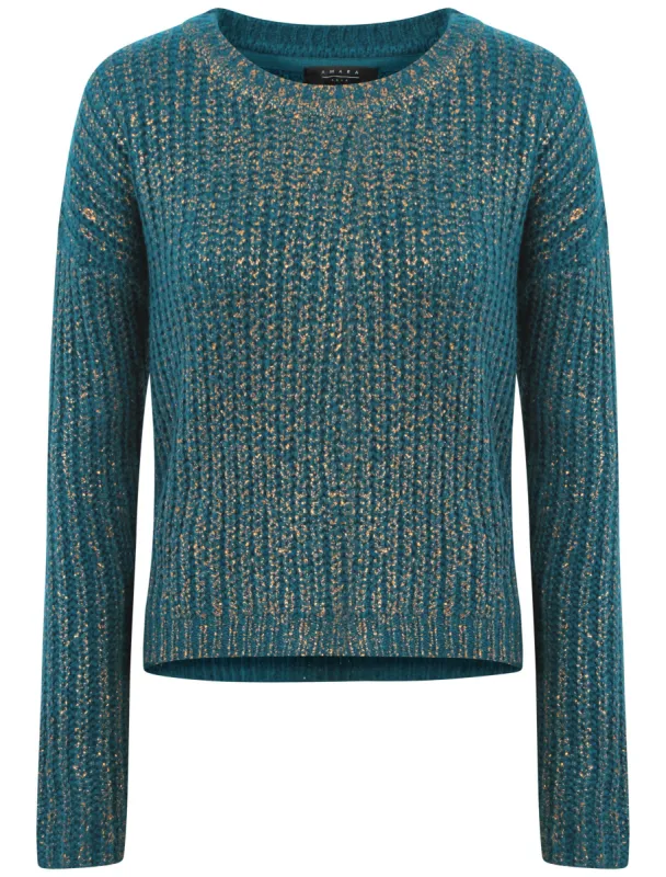 Womens Amara Reya Peach Blossom Crew Neck Jumper in Ocean Depths sold by Tokyo Laundry