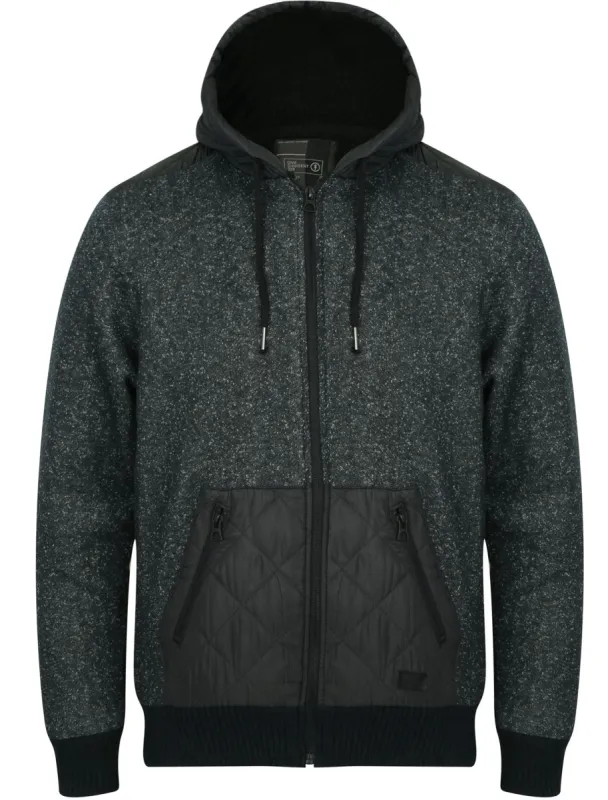 Quilter Borg Lined Zip Through Hoodie with Quilted Panels in Blue Fleck - Dissident sold by Tokyo Laundry
