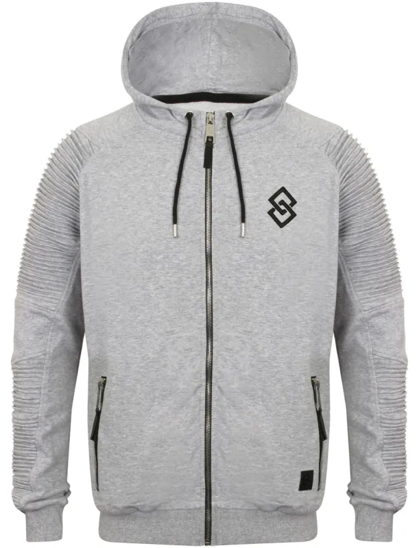 St Angus Ribbed Panel Zip Through Hoodie in Light Grey Marl - Saint & Sinner sold by Tokyo Laundry