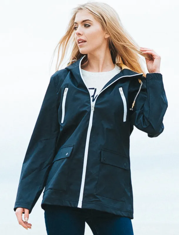 Kestrel Hooded Rain Coat in Navy / Yellow  - Tokyo Laundry sold by Tokyo Laundry