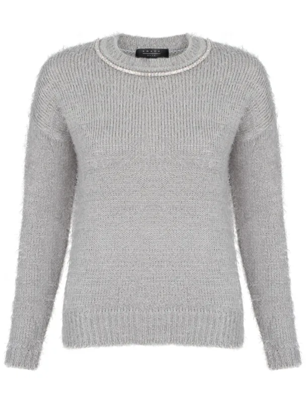 Womens Amara Reya Teasel Crew Neck Jumper in Light Grey Marl sold by Tokyo Laundry