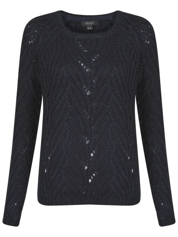 Womens Amara Reya Orange Blossom Textured Knit Jumper in Navy sold by Tokyo Laundry