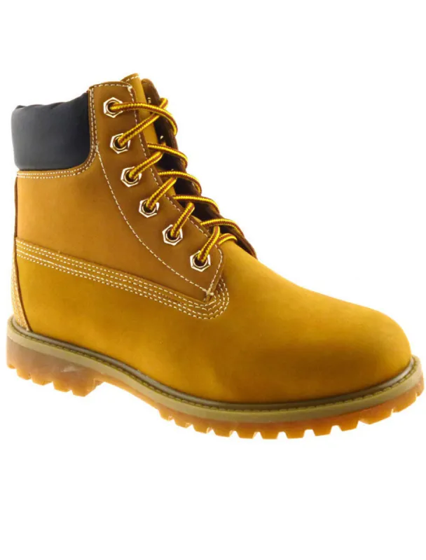 Kit 6 hole lace up tan work boots sold by Tokyo Laundry