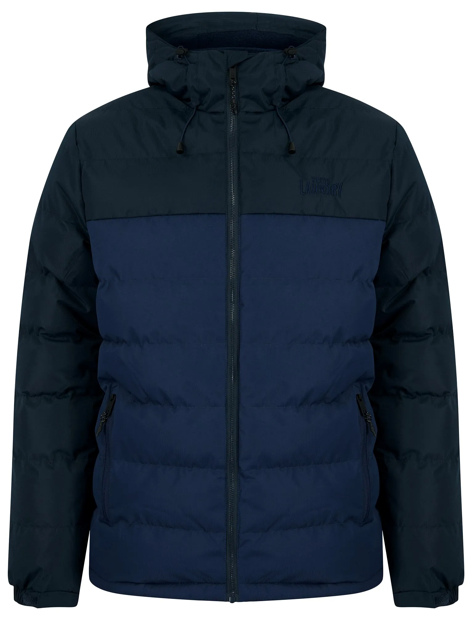 Tassilo Micro-Fleece Lined Quilted Puffer Jacket with Hood in Sky Captain Navy - Tokyo Laundry sold by Tokyo Laundry