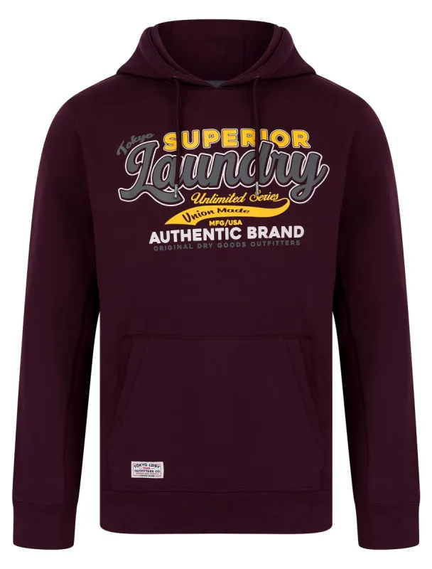 Clarence Graphic Motif Brushback Fleece Pullover Hoodie in Winetasting - Tokyo Laundry sold by Tokyo Laundry