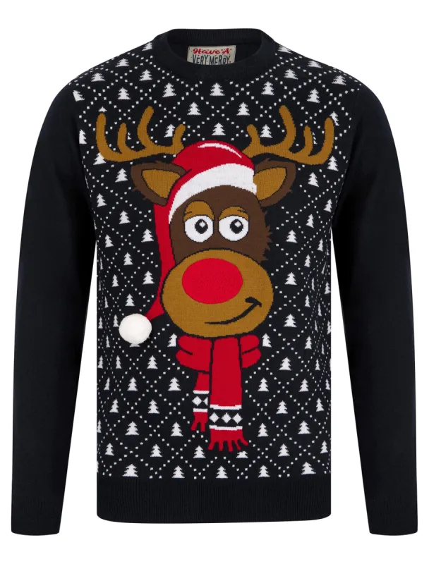 Men's Santa Hat Motif Novelty Christmas Jumper in Ink - Merry Christmas sold by Tokyo Laundry