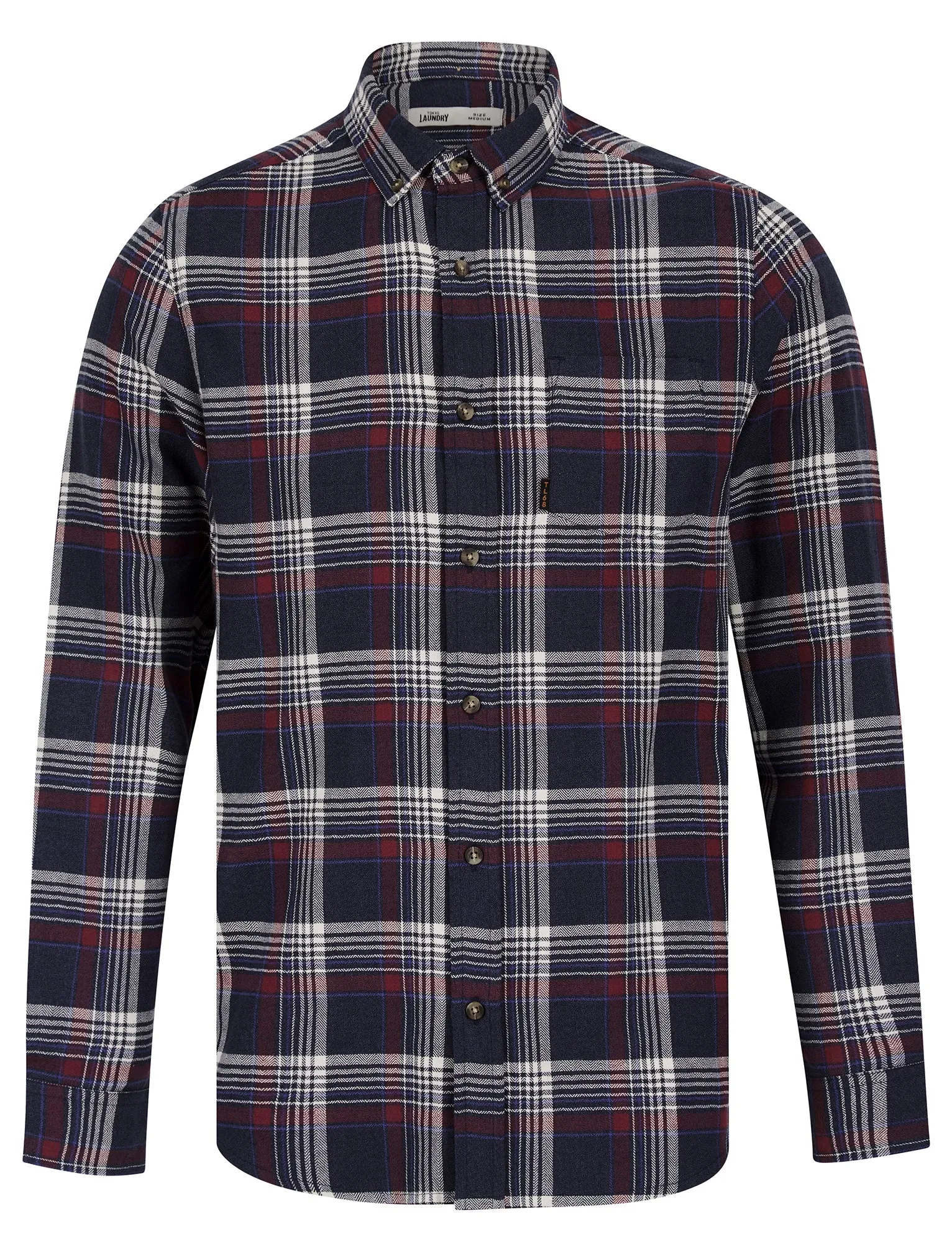 Tunstall Yarn Dyed Checked Cotton Flannel Shirt in Navy / Pomegranate - Tokyo Laundry sold by Tokyo Laundry
