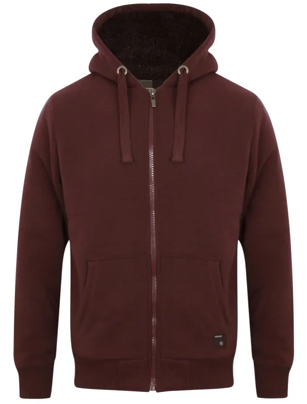 Omega Zip Through Hoodie With Borg Lining In Wine - Dissident sold by Tokyo Laundry